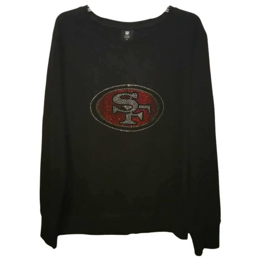 NEW- NFL Women's San Francisco 49ers Black & Rhinestone Logo Sweatshirt Size 2XL
